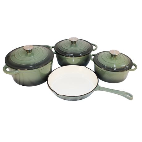 7 Piece Authentic Cast Iron Dutch Oven Cookware Pot Set - Dutch