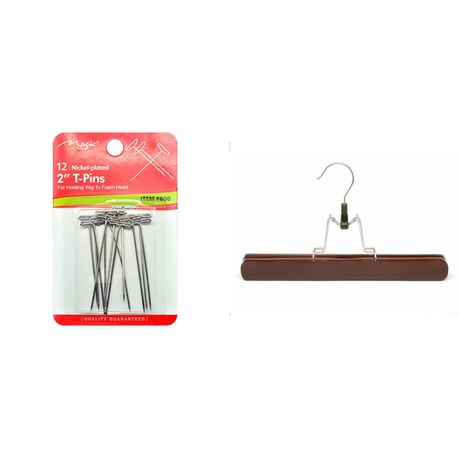 Stainless Steel Wig T-Pins - Pack of 12 & Wig/Extension Hanger