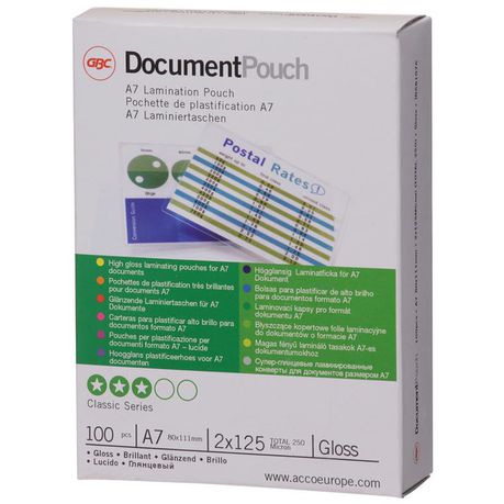 GBC Document Gloss Laminating Pouches -  A7 250micron (100 Pack)