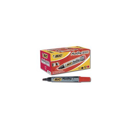 BIC 2300 Permanent Marker Chisel Point - Red (Box of 12) Buy Online in Zimbabwe thedailysale.shop