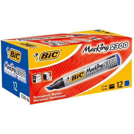 BIC 2300 Permanent Marker Chisel Point - Blue (Box of 12) Buy Online in Zimbabwe thedailysale.shop