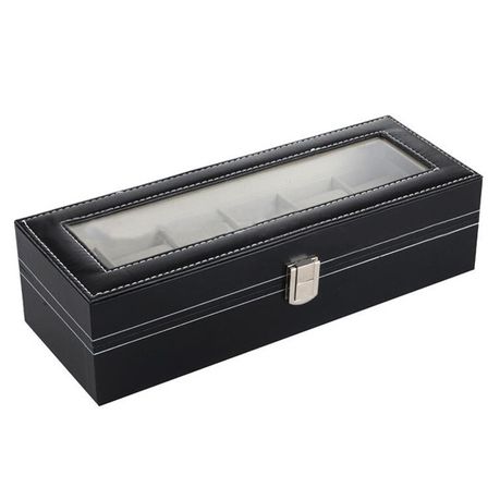 6 Compartment PU Leather Watch Display Box - Black