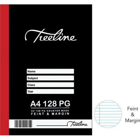 Treeline Hard Cover Counter Books 128 page A4 - Feint & Margin (Pack of 10)