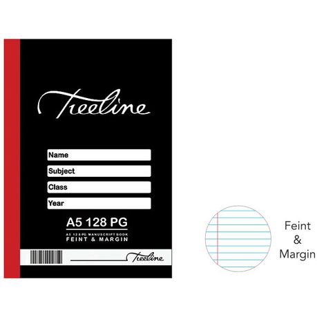 Treeline Manuscript Books A5 128 pg Feint & Margin (Pack of 10)