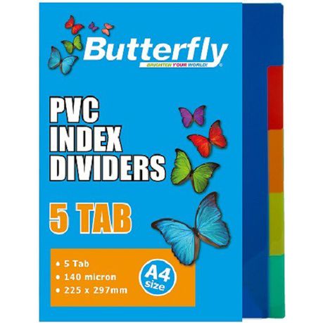 Butterfly File Dividers 140 Micron Pp - 5 Dividers (Pack Of 5) Buy Online in Zimbabwe thedailysale.shop