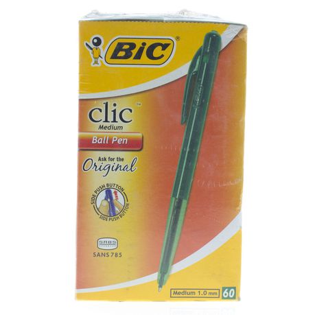 BIC Clic Medium Ballpoint Pens - Green (Box of 60) Buy Online in Zimbabwe thedailysale.shop