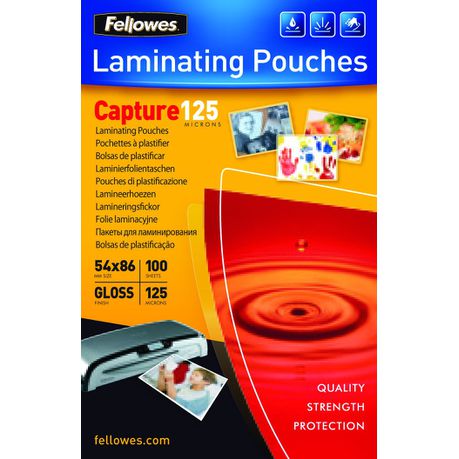 Fellowes Capture125 54x86mm Gloss Laminating Pouches - 125 micron (Pack of 100) Buy Online in Zimbabwe thedailysale.shop