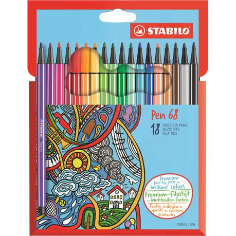 Stabilo Pen 68 1.0mm Fibre Tip Pens (Box of 18)