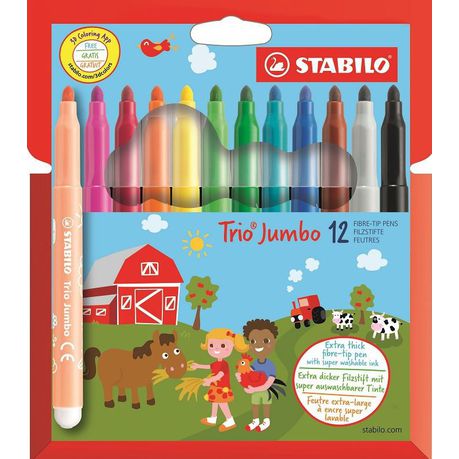 Stabilo Trio Jumbo Extra-Thick Fibre-Tip Pen - Assorted Box of 12