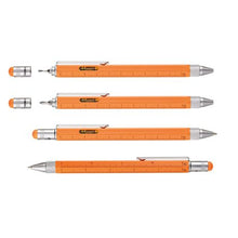 Load image into Gallery viewer, TROIKA Multitasking Ballpoint Pen Mini Tool CONSTRUCTION Neon Orange Silver
