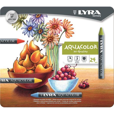 Lyra Aquacolor Wax Crayons  - 24 Colours in Metal Box