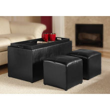 Load image into Gallery viewer, Hazlo 3 Piece PU Leather Coffee TableTray Storage Ottoman - Black
