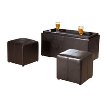 Load image into Gallery viewer, Hazlo 3 Piece PU Leather Coffee TableTray Storage Ottoman - Brown
