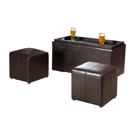 Hazlo 3 Piece PU Leather Coffee TableTray Storage Ottoman - Brown