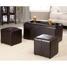 Load image into Gallery viewer, Hazlo 3 Piece PU Leather Coffee TableTray Storage Ottoman - Brown
