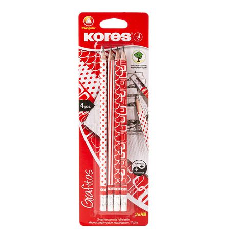 Kores Grafitos Red & White HB Pencils - Blister of 4