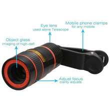 Load image into Gallery viewer, Universal 8x Zoom Telescope Camera Lens with Clip for Smartphone &amp; Tablets
