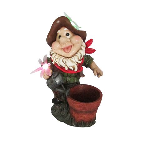 Solar Garden Gnome with Flower Pot