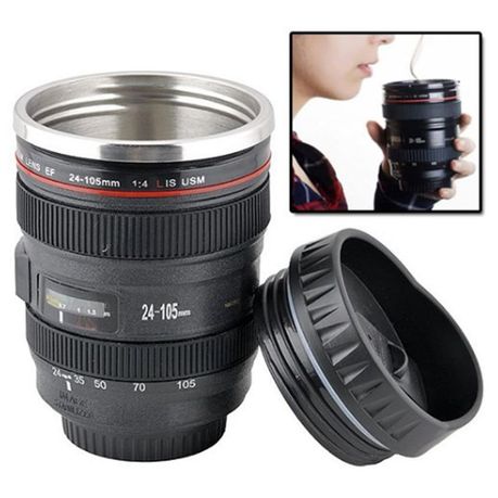 Luxe Life Camera Lens Stainless Steel Lined Thermos Tea and Coffee Travel Mug Flask Buy Online in Zimbabwe thedailysale.shop