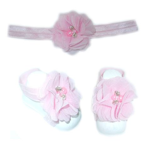 Diamante Headband with Barefoot sandal - Baby Pink