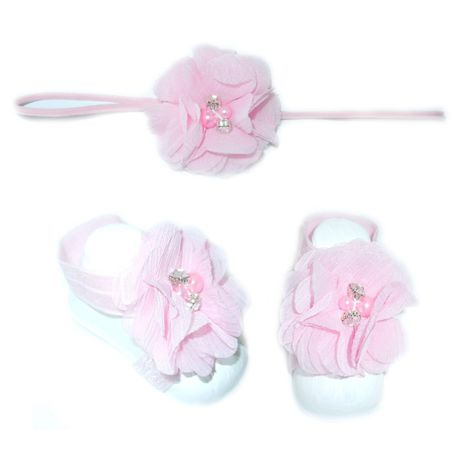 Thin Diamante Headband with Barefoot sandal - Baby Pink