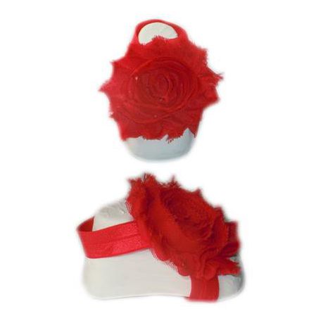 Baby Headbands Girl's Fine Flower Footies (Baby Bare Foot Sandals) - Red  (0 - 2 Years)