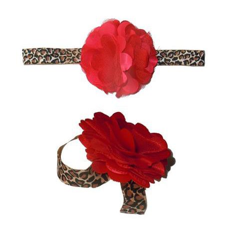 Baby Headbands Girl's Leopard Baby Barefoot Sandals with Headband - Red & Leopard (0 - 2 Years)