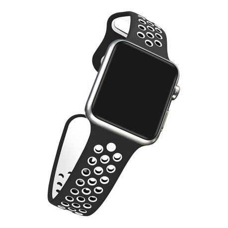 Silicone Sport Band for Apple Watch - Size 38mm in Black and White