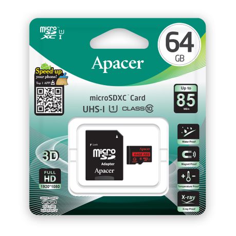 Apacer 64GB MicroSDHC UHS-I (U1) Card with Adaptor - Class 10 (R85 MB/S) Buy Online in Zimbabwe thedailysale.shop