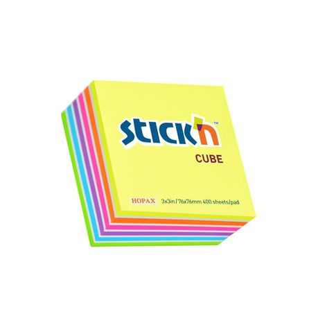 Stick 'n Neon Cube 76x76 -with white Stripes - 400 sheets per pad Buy Online in Zimbabwe thedailysale.shop