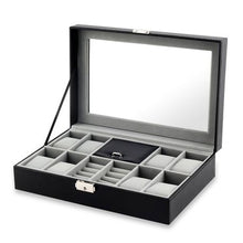 Load image into Gallery viewer, 8 Slots PU Leather Jewelry Display Case With Lock &amp; Glass Top - Black
