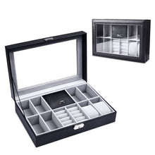 Load image into Gallery viewer, 8 Slots PU Leather Jewelry Display Case With Lock &amp; Glass Top - Black
