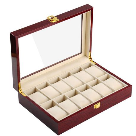 Watch 12 Grid Display Collection Case - Cherry Wood