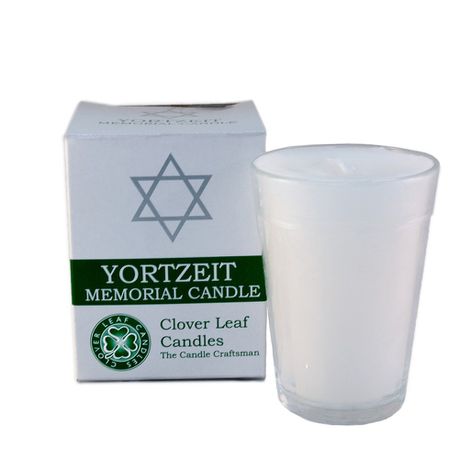 Clover Leaf Candles - Yortzeit Memorial Glass Candle - White