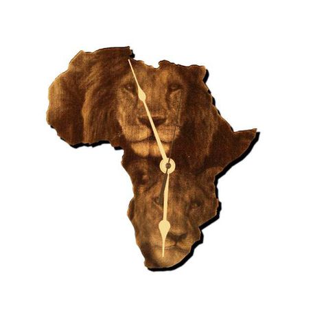 Wall Clock-Engraved Hardwood- Lions of Africa