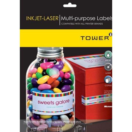 Tower W103 Multi Purpose Inkjet-Laser Labels - Box of 100 Sheets Buy Online in Zimbabwe thedailysale.shop