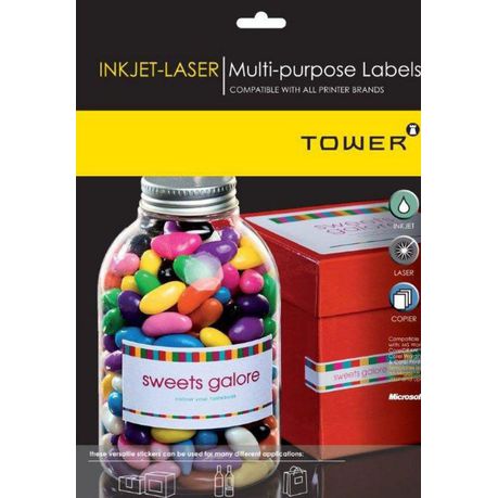 Tower W104 Multi Purpose Inkjet-Laser Labels - Box of 100 Sheets Buy Online in Zimbabwe thedailysale.shop