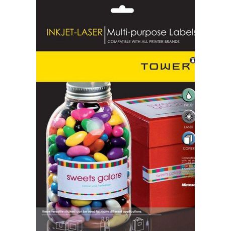 Tower: W106 Multi Purpose Inkjet-Laser Labels - Box of 100 Sheets