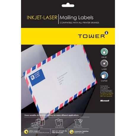 Tower W100 Mailing Inkjet-Laser Labels - Pack of 25 Sheets Buy Online in Zimbabwe thedailysale.shop