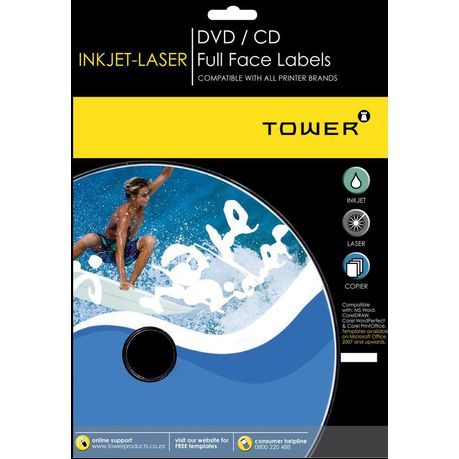 Tower W250 Full Face CD Inkjet-Laser Labels - Box of 100 Sheets Buy Online in Zimbabwe thedailysale.shop