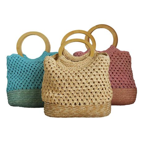 Fino Women's Strawbag with Round Wooden Handles - 3 Piece Buy Online in Zimbabwe thedailysale.shop