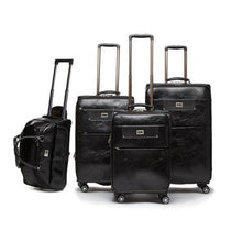 Load image into Gallery viewer, Hazlo 4 Piece PU Leather Vintage Trolley Luggage Bag Set - Black
