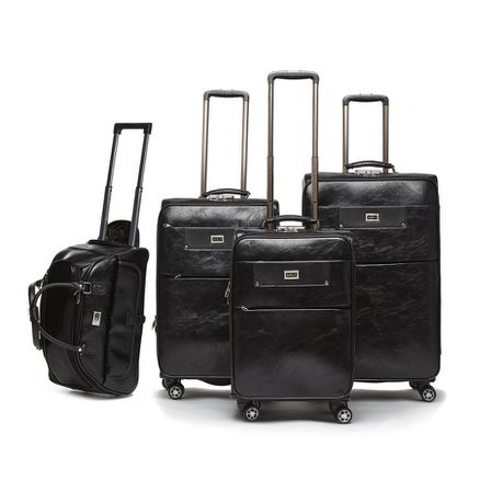 Hazlo 4 Piece PU Leather Vintage Trolley Luggage Bag Set - Black