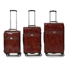 Load image into Gallery viewer, Hazlo 3 Piece PU Leather Vintage Trolley Luggage Bag Set - Brown
