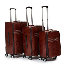 Load image into Gallery viewer, Hazlo 3 Piece PU Leather Vintage Trolley Luggage Bag Set - Brown
