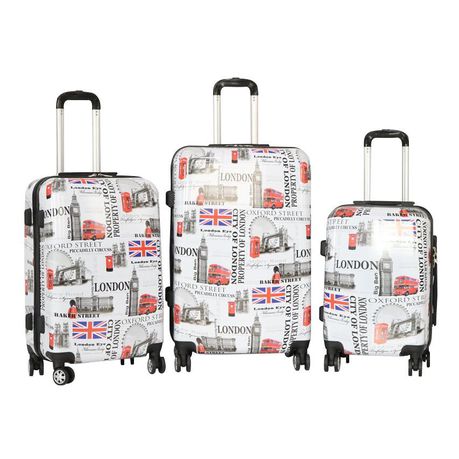 Hazlo 3 Piece ABS+PC Hard Luggage Trolley Bag Set - London Design