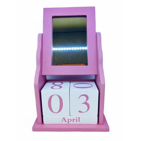 Wooden Block Perpetual Home Office Desk Calendar & Mirror Photo Frame -Pink Buy Online in Zimbabwe thedailysale.shop