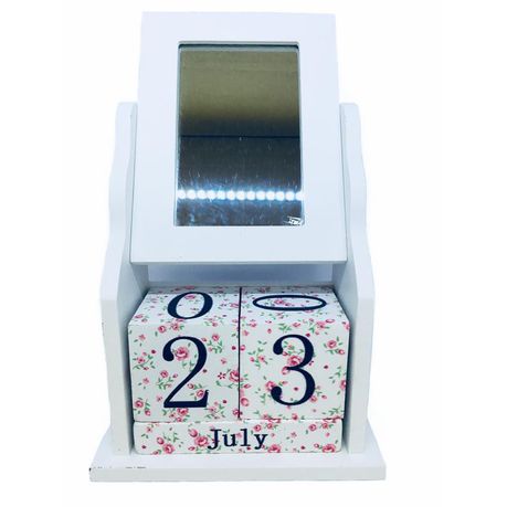 Wooden Block Perpetual Office Desk Calendar & Mirror Photo Frame - White Buy Online in Zimbabwe thedailysale.shop