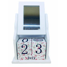 Load image into Gallery viewer, Wooden Block Perpetual Office Desk Calendar &amp; Mirror Photo Frame - White
