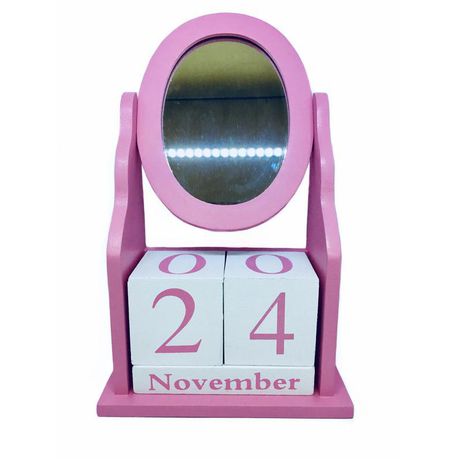 Wooden Block Home Office Desk Calendar & Circular Mirror Photo Frame - Pink Buy Online in Zimbabwe thedailysale.shop